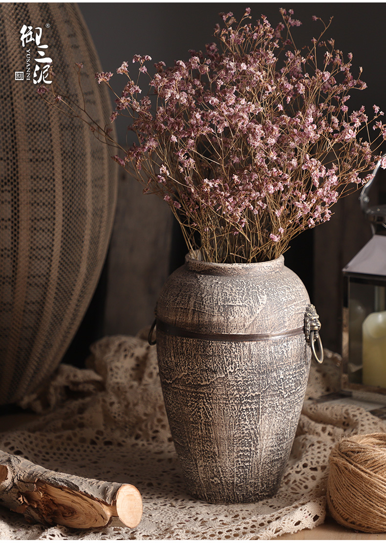 Contracted and I retro ceramic flower pot pottery decorative dried flower vase coarse pottery, fleshy furnishing articles sitting room put flower POTS