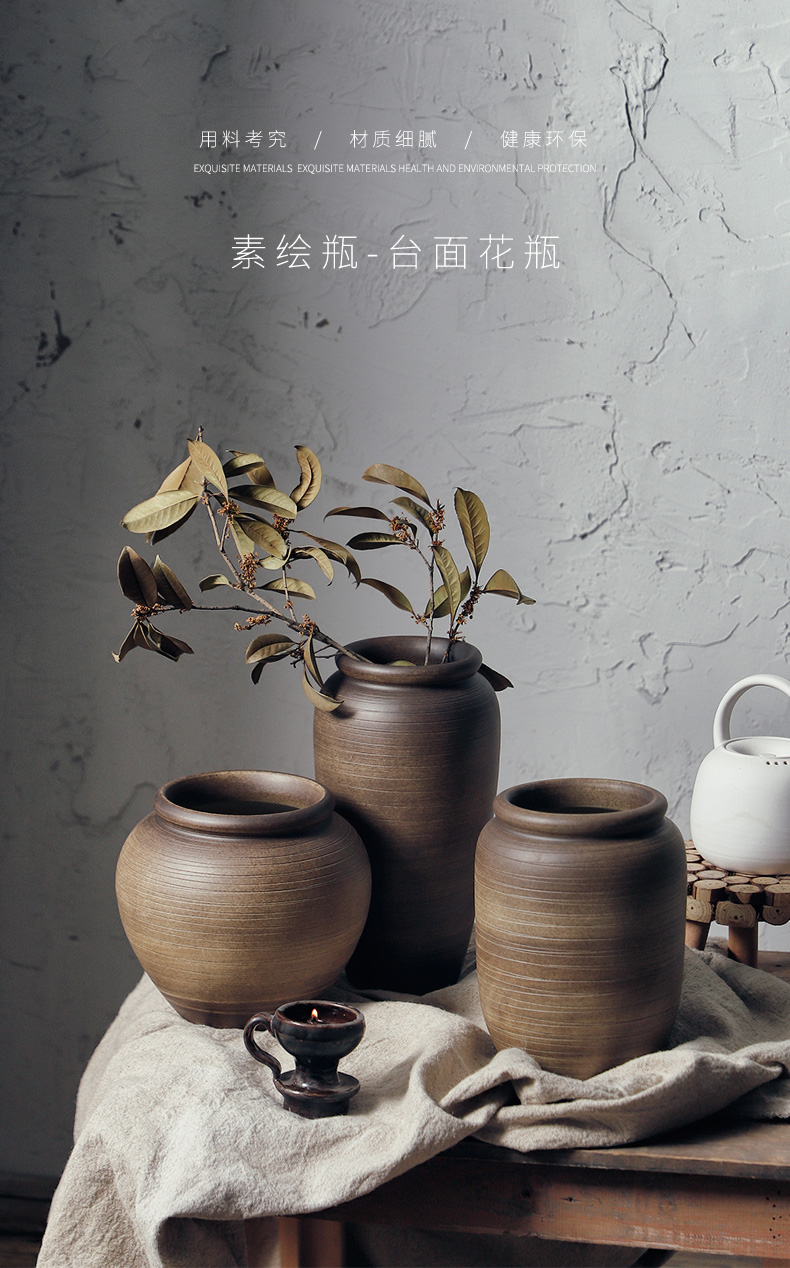 Royal three mud flower pot vase in zen flower arrangement sitting room adornment is placed manually coarse pottery mesa dried flower POTS