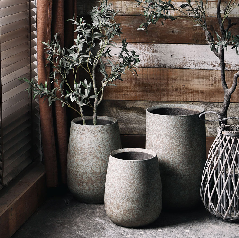 Royal three clay ceramic pot planting green spot in the Nordic flowerpot flower bed, fleshy courtyard garden hotel courtyard to restore ancient ways