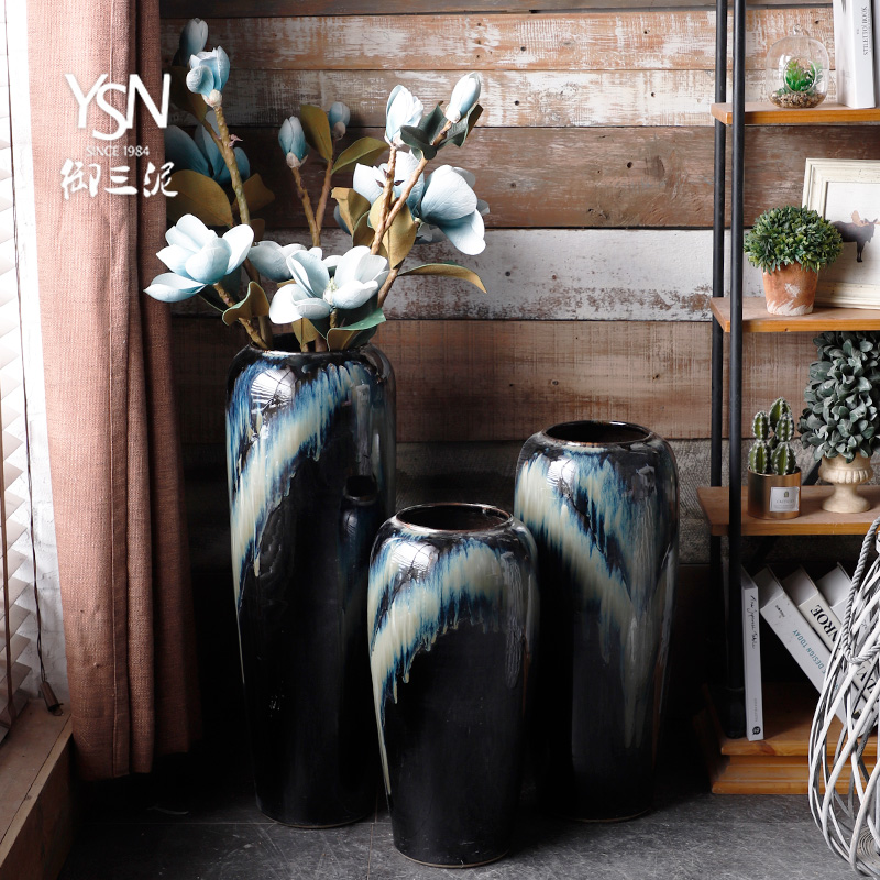 Royal three mud jingdezhen ceramic vase light and decoration flower arranging furnishing articles I and contracted sitting room simulation flower, ground decoration