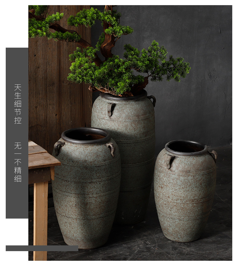 Modern pottery large - diameter zen flowerpot coarse pottery restoring ancient ways the ground dried flower adornment furnishing articles of Chinese style living room vase