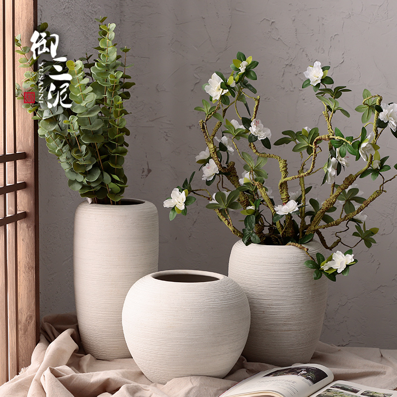 Dried flower vase coarse pottery flowerpot checking ceramic I and contracted hydroponic fleshy Nordic white sitting room place, arranging flowers