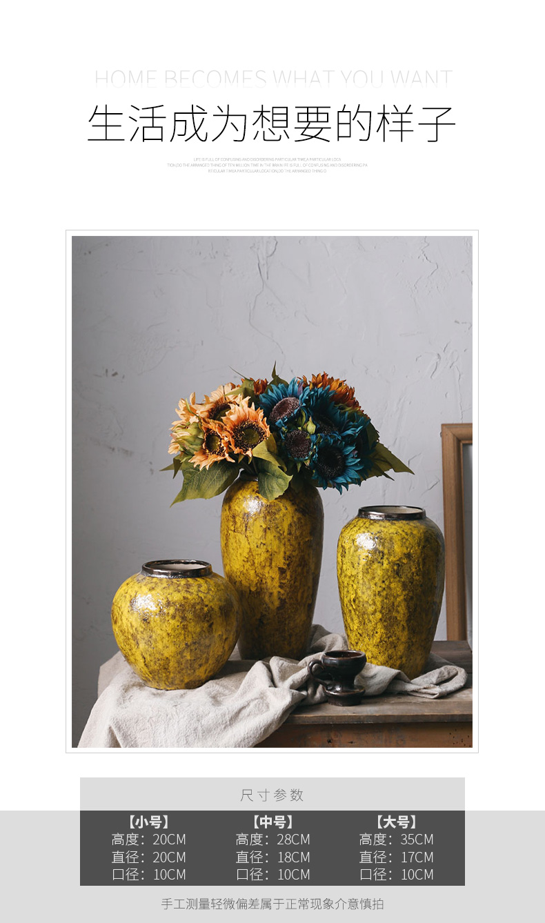Royal 3 mud flower arranging the rural wind sitting room decorates the dried flower implement ceramic vase mesa amber yellow desktop furnishing articles
