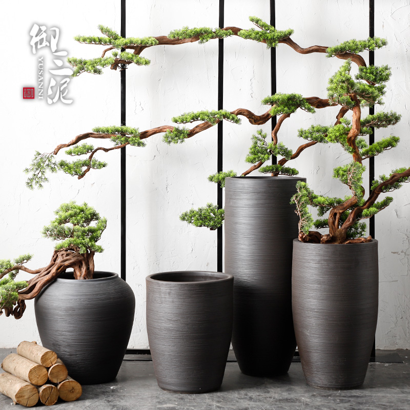 Nordic I and contracted, dried flowers sitting room ground ceramic vase flowerpot zen black pottery decorative furnishing articles arranging flowers