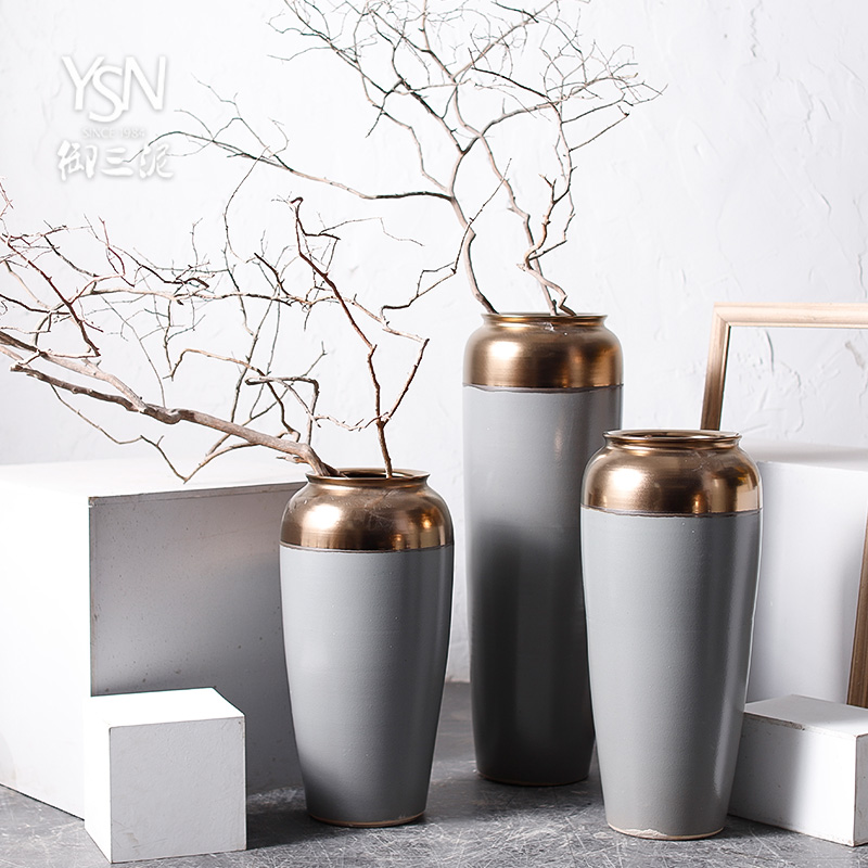 The Big vase landed furnishing articles Chinese modern Nordic contracted sitting room hotel cement color decoration ceramic bottle arranging flowers