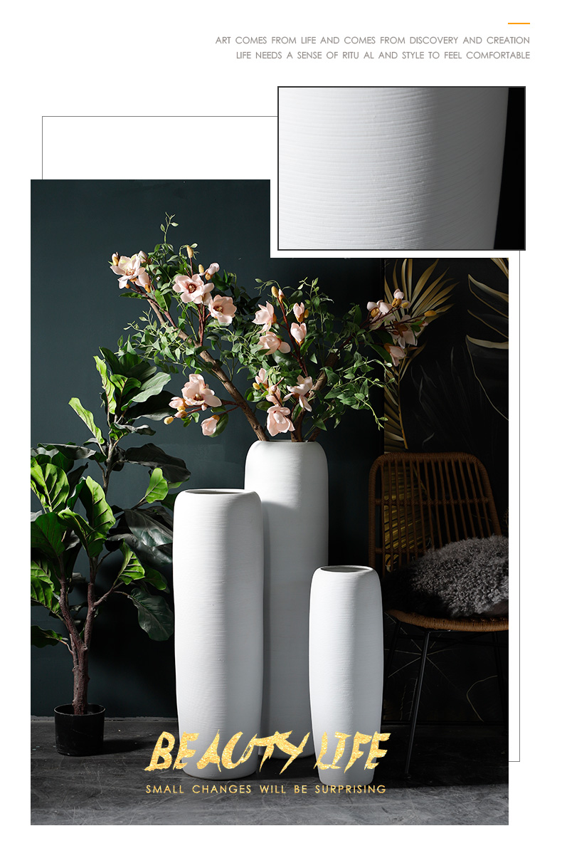 Nordic dried flower vases, flower arrangement sitting room ground furnishing articles minimalist modern contracted white ceramic window thread line