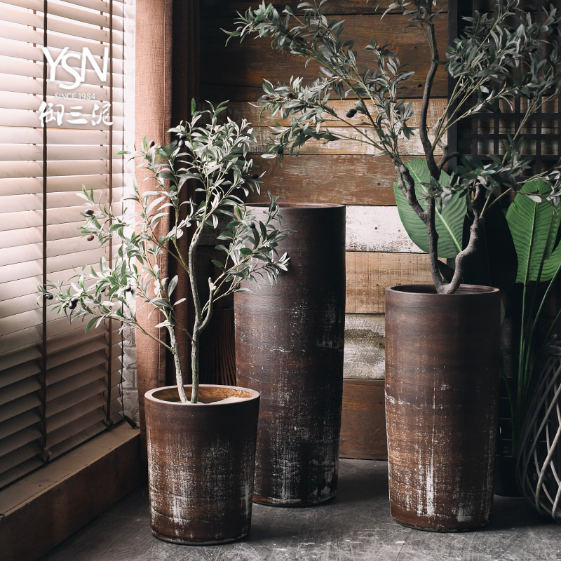 Royal three mud coarse pottery flowerpot restoring ancient ways of large diameter vase Nordic contracted and I pottery, green plant adornment furnishing articles