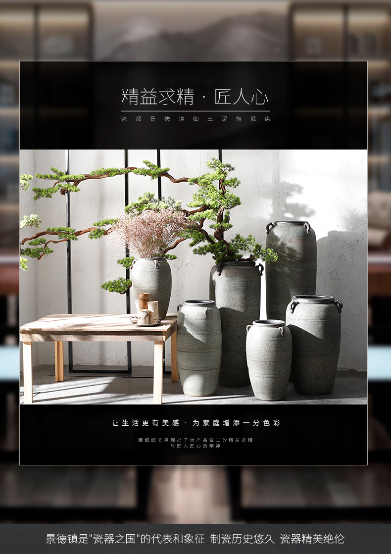 Modern pottery large - diameter zen flowerpot coarse pottery restoring ancient ways the ground dried flower adornment furnishing articles of Chinese style living room vase