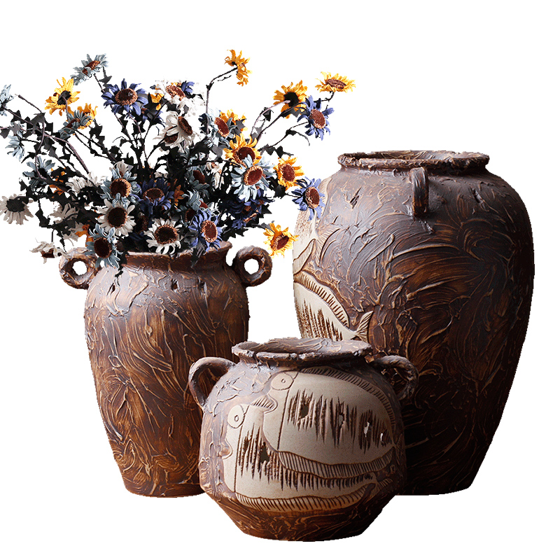 Pure manual its thick clay TaoHua flower POTS dry flower POTS