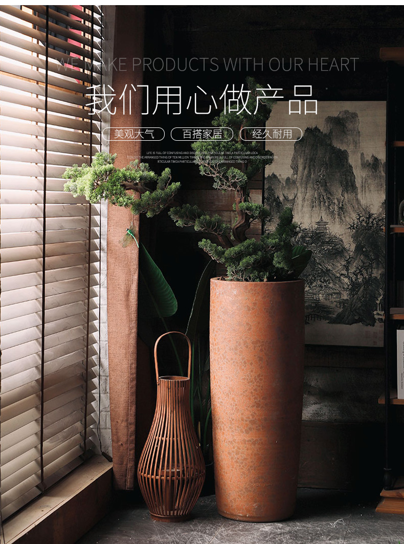 Royal three heavy mud coarse pottery zen ceramic plant furnishing articles flowerpot vase sitting room green plant flower bed modern decoration