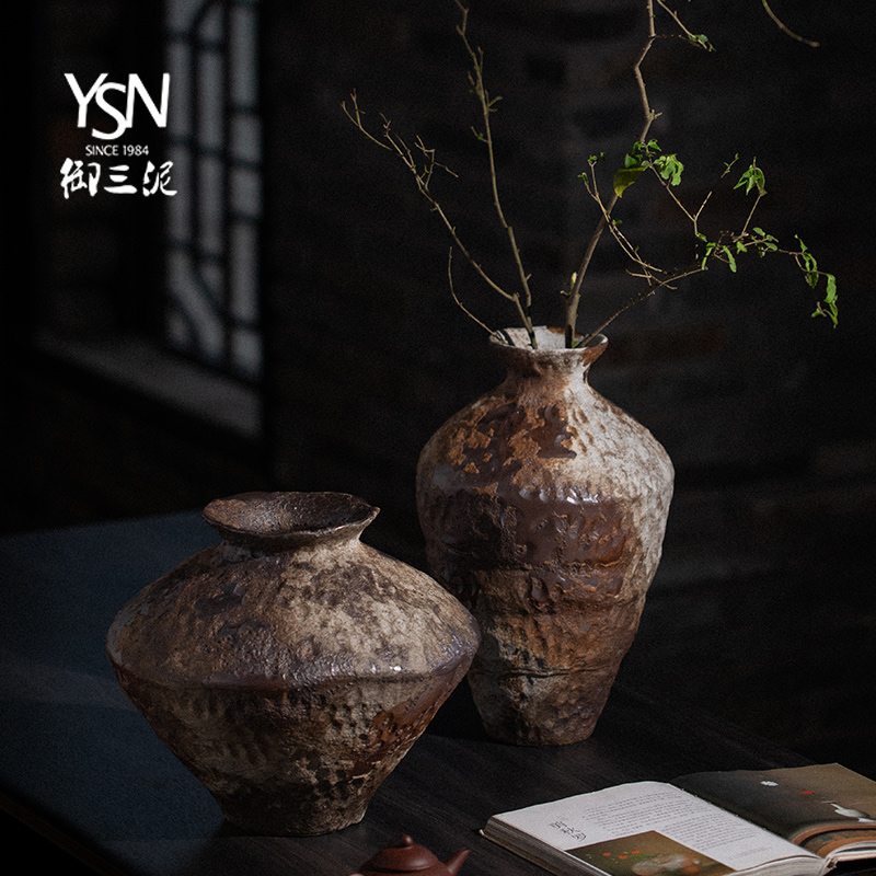 Royal three thick clay ceramic vase bearing flower arranging nostalgic manual home stay hotel wabi-sabi zen wind restoring ancient ways furnishing articles