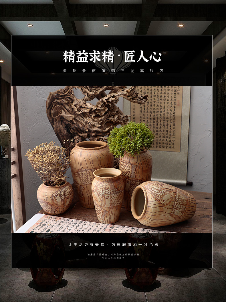 Manual its pottery rural meaty plant potted flower pot vase coarse pottery dried flowers flower arrangement furnishing articles ornaments