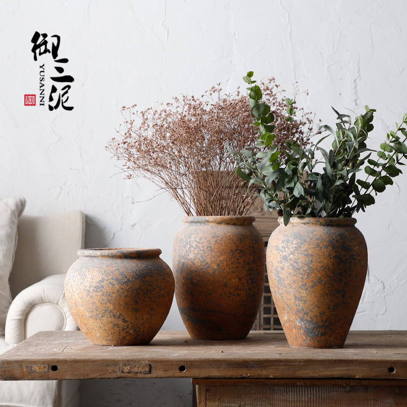 Restore ancient ways do rust bottle ceramic dry flower ceramic flower vase is placed a small sitting room pure and fresh and golden thick clay pottery