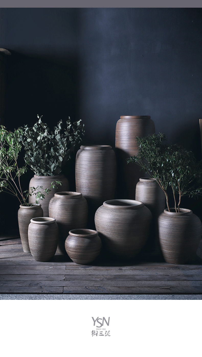 Royal three mud jingdezhen ceramic vases, flower arrangement sitting room coarse pottery urn landing large Chinese bottle of restoring ancient ways is the balcony flowerpot