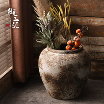 Ceramic large tank coarse clay handmade large round altar water tank pottery mud large flower pot fish tank floor decoration courtyard garden Garden