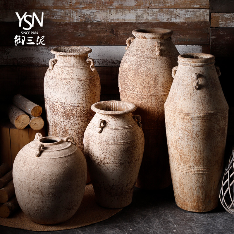 Jingdezhen Handmade Vintage Wabi-Sabi Style Coarse Pottery Jar, Antique-Style Large Vase, Homestay Model Room, Shopping Mall Clay Pottery Jingdezhen Handmade Vintage Wabi-Sabi Style Coarse Pottery Jar, Antique-Style Large Vase, Homestay Model Room, Shopping Mall Clay Pottery