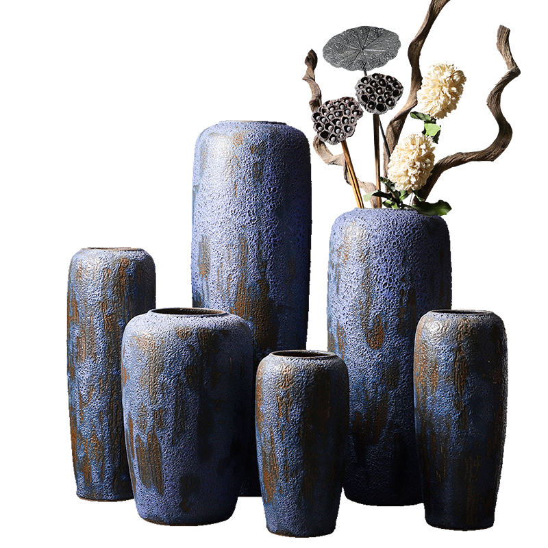 Big blue porcelain vase restoring ancient ways American ground dried flower arranging flowers home porch adornment of I sitting room furnishing articles