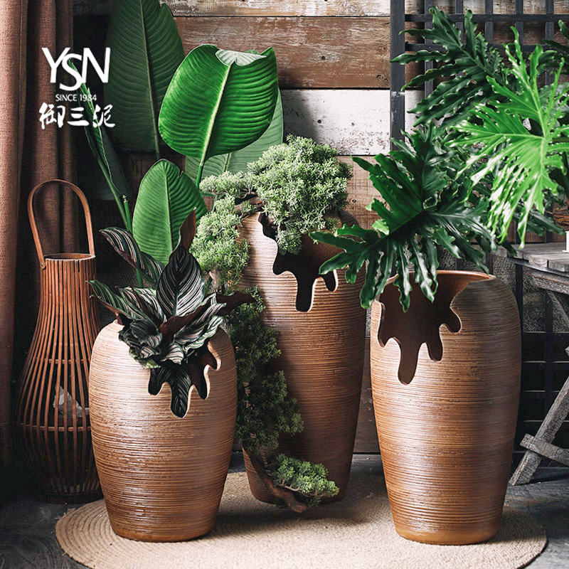 Royal three old running more meat mud POTS furnishing articles ceramic vase expressions using the open fissure abnormity brown thread landing flowerpot