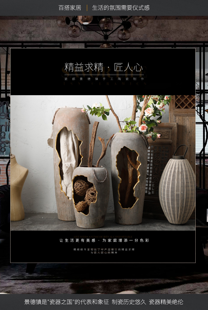 Ancient pottery decorative perforated hollow out water scene big ceramic vase light key-2 luxury ground sitting room dry flower arranging flowers is placed