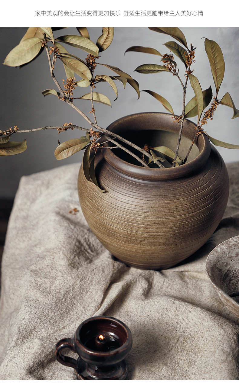 Royal three mud flower pot vase in zen flower arrangement sitting room adornment is placed manually coarse pottery mesa dried flower POTS