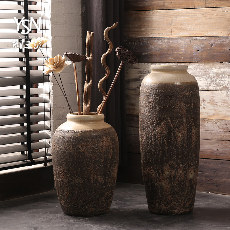 Jingdezhen ceramic vase manual landing restoring ancient ways coarse some ceramic pot dry flower, flower implement sitting room big flowerpot flower arranging furnishing articles