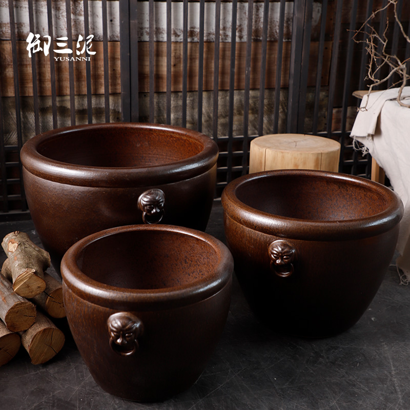 Jingdezhen ceramic Chinese mythology is big fish tank lotus floor furnishing articles courtyard garden tank big flower pot