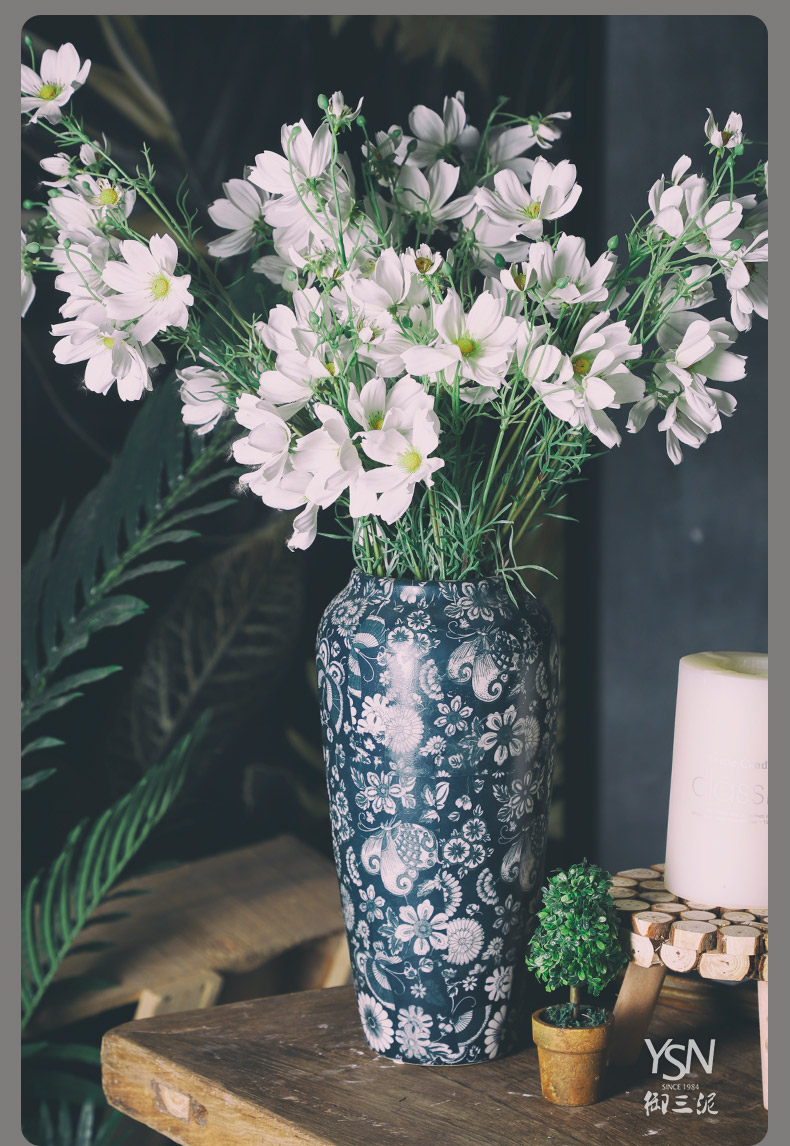 Royal three mud jingdezhen ceramic flower arrangement of Chinese zen sitting room adornment new American new furnishing articles mesa blue and white vase