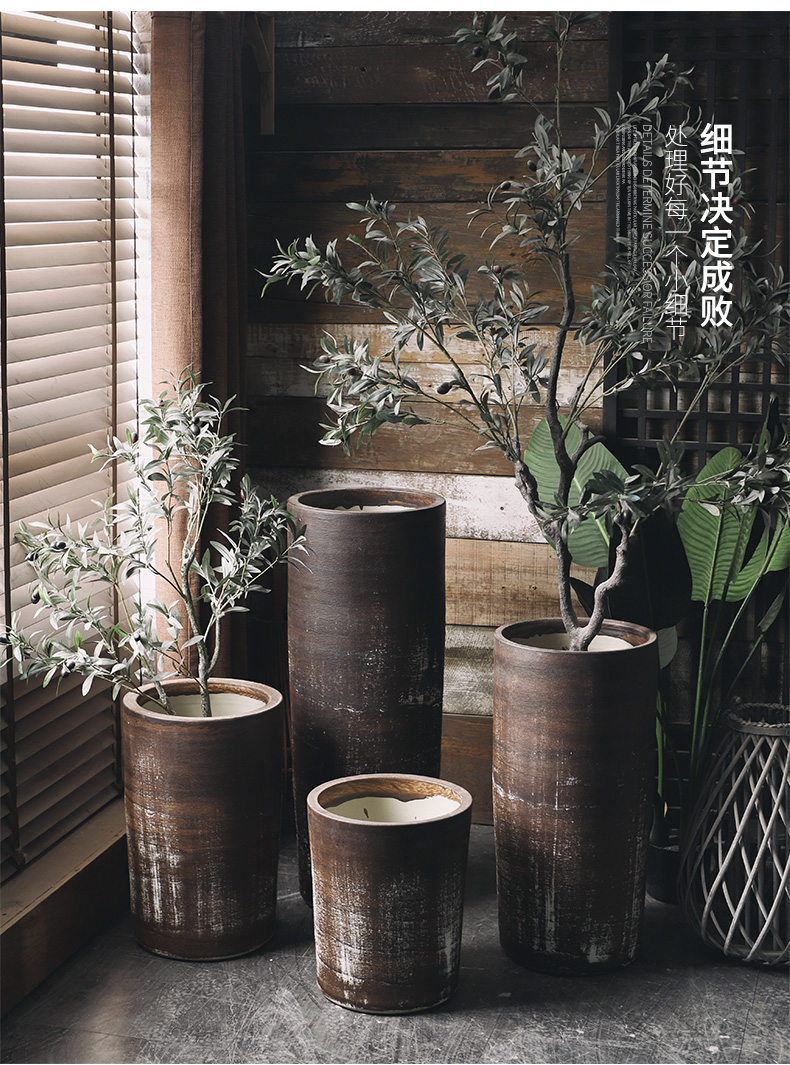 Royal three mud coarse pottery flowerpot restoring ancient ways of large diameter vase Nordic contracted and I pottery, green plant adornment furnishing articles