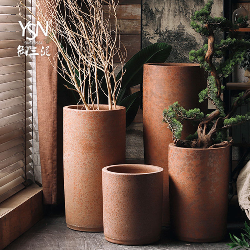 Imperial three mud stoneware Zen ceramic flower bed flower pot vase living room green plant planting extra large ornament modern decoration