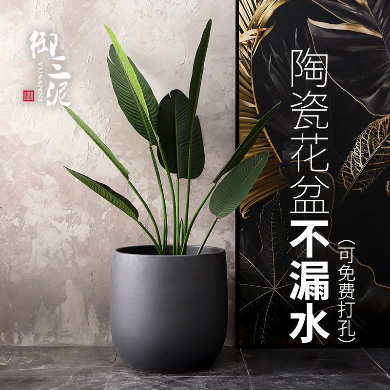 Nordic flower pots modern minimalist vases black ceramic green plant water petauri large caliber indoor plants with depository