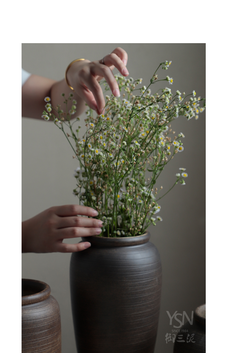 Royal three mud flower arrangement sitting room adornment is placed manually coarse pottery son flower pot in the flower vase of porcelain basin and marble pedestal zen