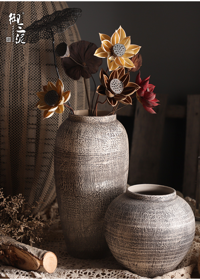 Contracted and I retro ceramic flower pot pottery decorative dried flower vase coarse pottery, fleshy furnishing articles sitting room put flower POTS
