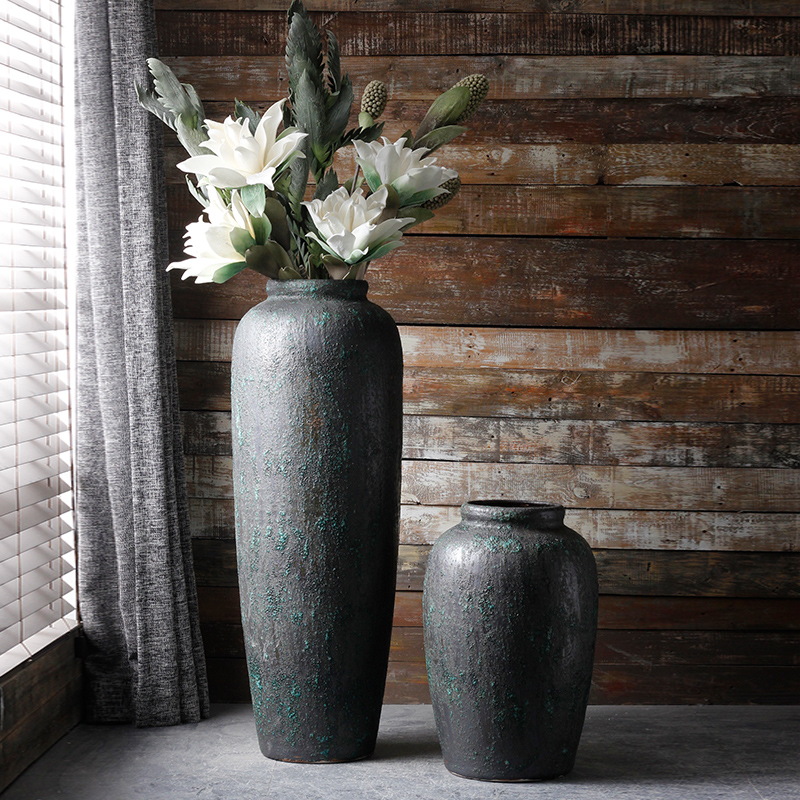 Modern manual ground ceramic vase coarse pottery basin of flower arranging flower implement simple dry flower simulation flower adornment restoring ancient ways