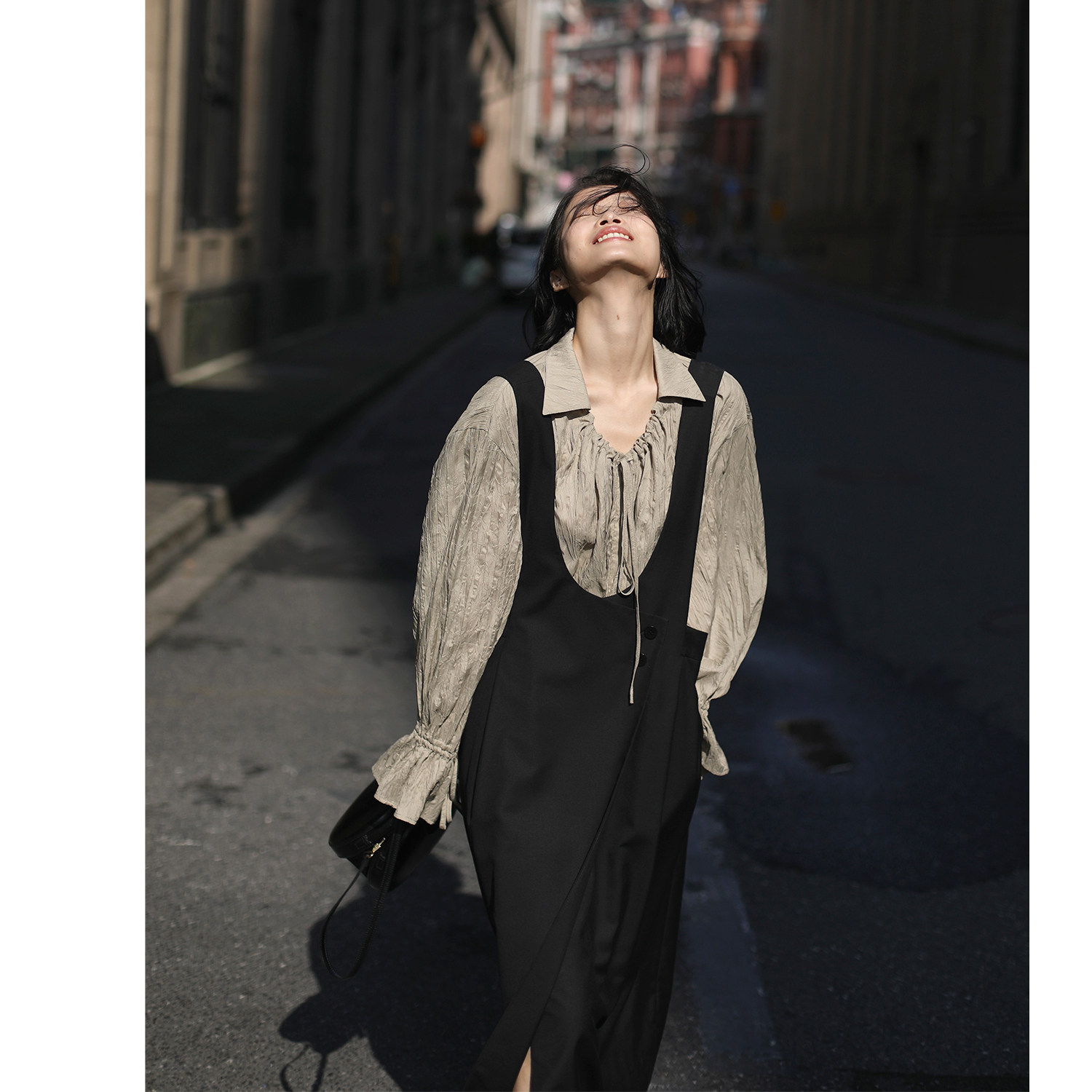 Rui Shi reckless age reduction temperament was thin all-match casual loose retro baby bag skirt female spring and autumn mid-length version L