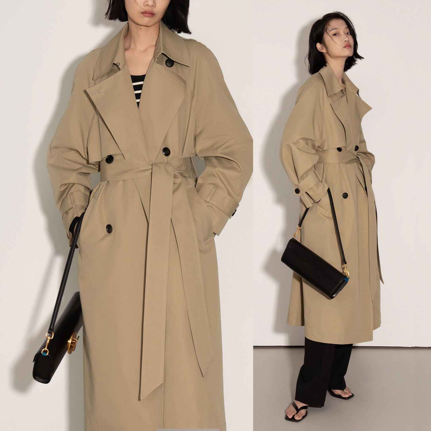 RUISHI Rui Shi is not easy to wrinkle and neat, commuting khaki elegant long and short version windbreaker women's jacket spring J N