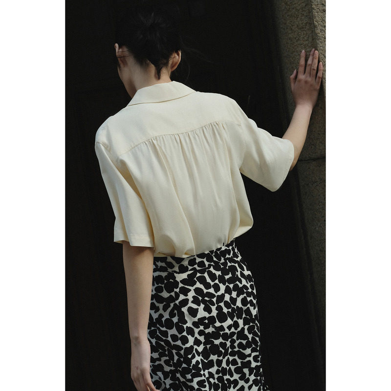 RUISHI Reuded with unheart-shaped retro ice sensation short sleeve shirt female blouse Summer P8E L