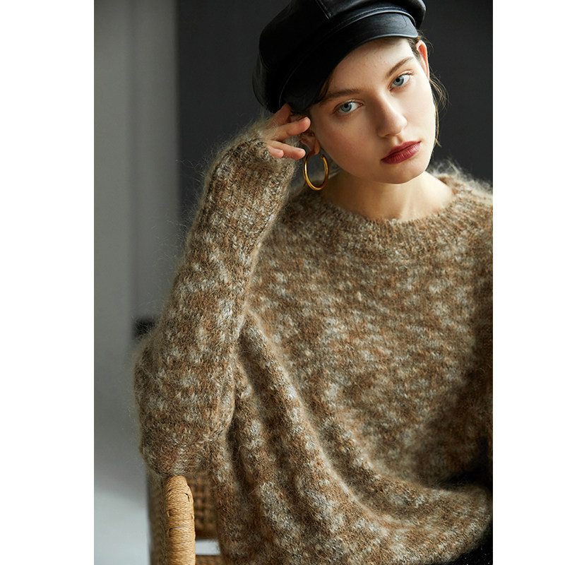 When Rey Microintoxicated Little Milky Leopard Healing Ensemble Baby Moair Lazy Outline shaped round collar big sweaters P6s