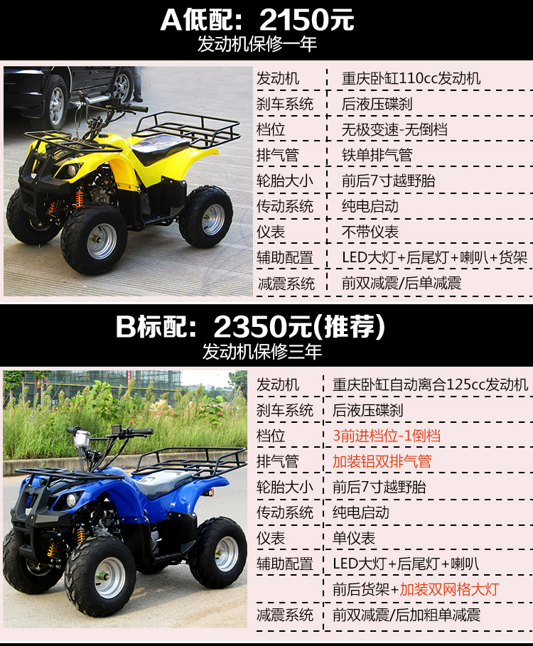 ATV Bull Bãi Biển Xe Máy Bốn Bánh Xe Leo Núi Off-road Xe Tất Cả Các địa hình Xăng Xe Giải Trí 125cc