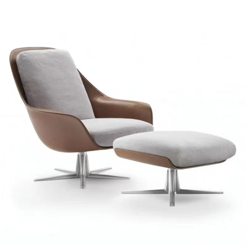 Modern minimalist light luxury single armchair designer shaped leather sofa chair living room balcony reception lounge chair