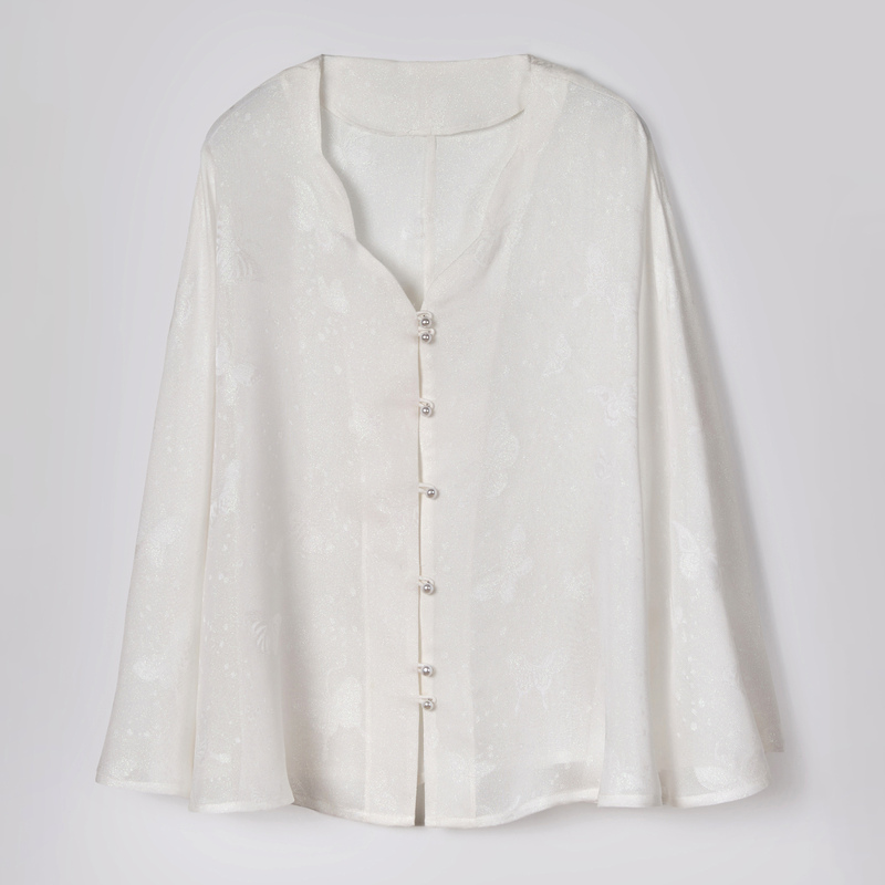 Sangsong Four-Seasons Jacquard Colorful Starry Sky Plate Hawthorn Flower V-Neck Cape Style Single-Breasted Long-Sleeve Loose Top with Embroidery