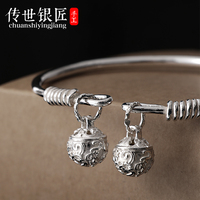 Hand-made pure silver 999 anklet foot refining palace bell female adult handmade retro pure silver bracelet anklet silver jewelry bell ring