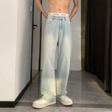 Летние шелковые джинсы, тонкие синие штаны, свободный прямой крой