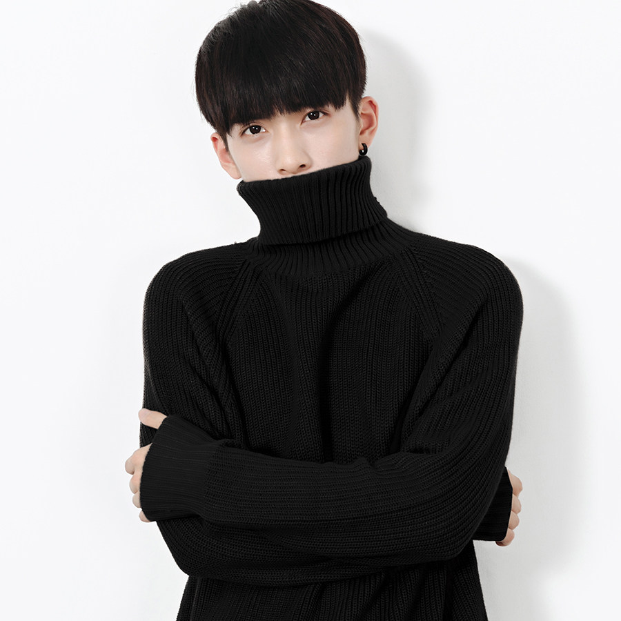 Hualun winter couple ifashion black turtleneck sweater Korean version loose student solid color bottoming sweater