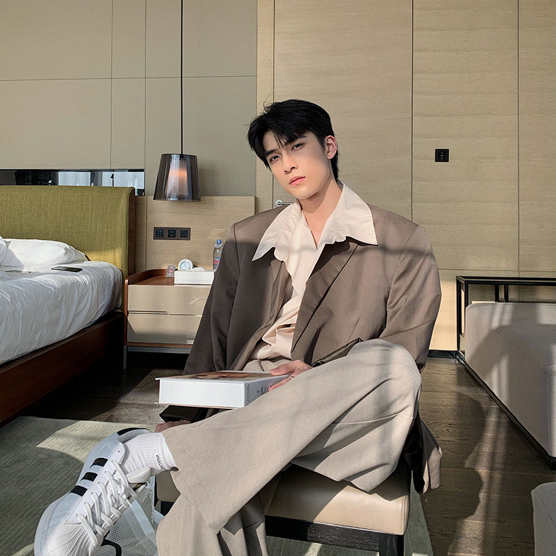 Hualun yuppie suit men's jacket one piece loose ruffian handsome ins Hong Kong trend casual profile suit spring jacket