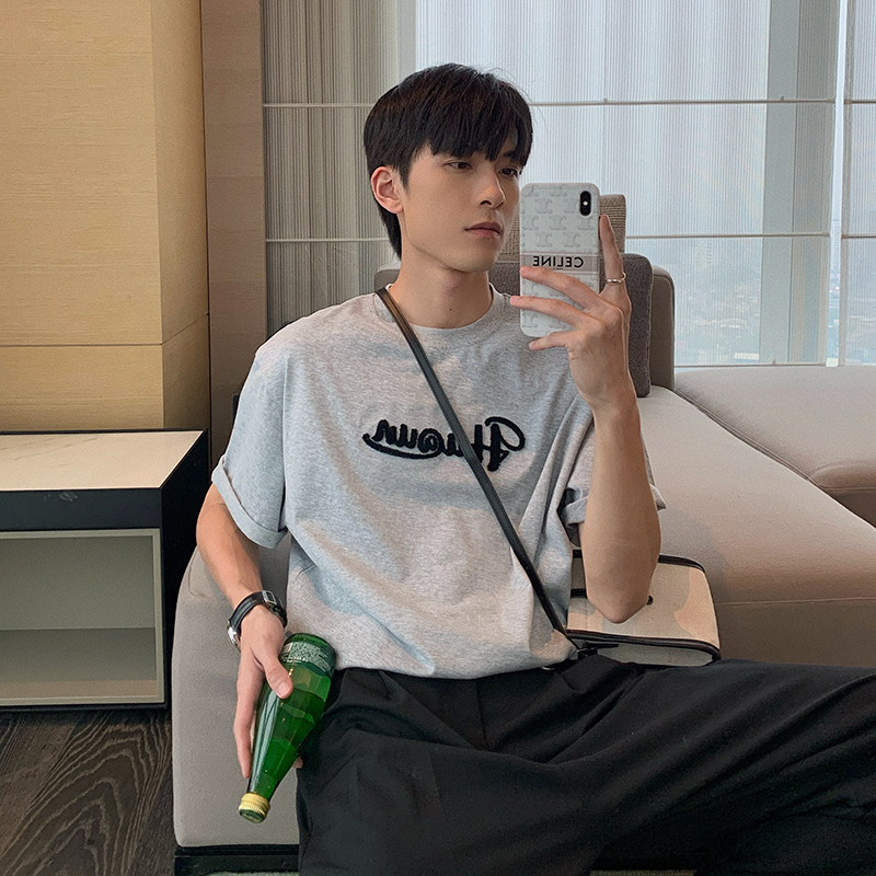 Huanun Summer Tide 100 lap short sleeve T-shirt male tide pure cotton tee Couple half sleeve T-shirt Ins surf overfire T