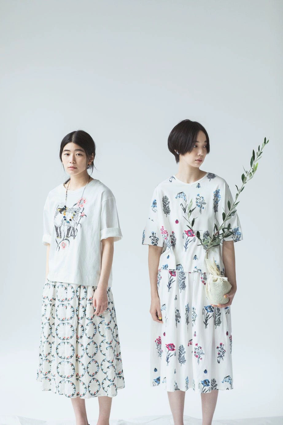 marble sud / Wildflower タックスリーブtee 日本自然风marble SUD EMB 押し花タックスリーブTEE