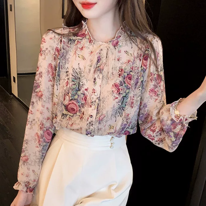 Шифоновая осенняя модная рубашка с бантом, городской стиль, западный стиль