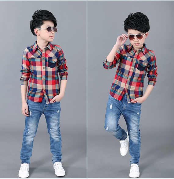 Áo sơ mi kẻ sọc 6 trẻ em 7 áo 8 tay dài 9 bé trai 10 bé trai cotton 5 áo 4 phiên bản Hàn Quốc 15 tuổi 12 áo sơ mi hàn quốc
