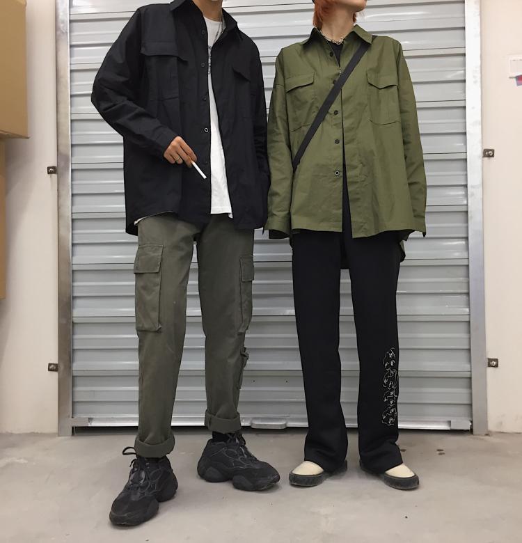 Mùa thu đông 2018 mới in Harajuku bf gió đường phố dụng cụ retro áo sơ mi nhung tăm