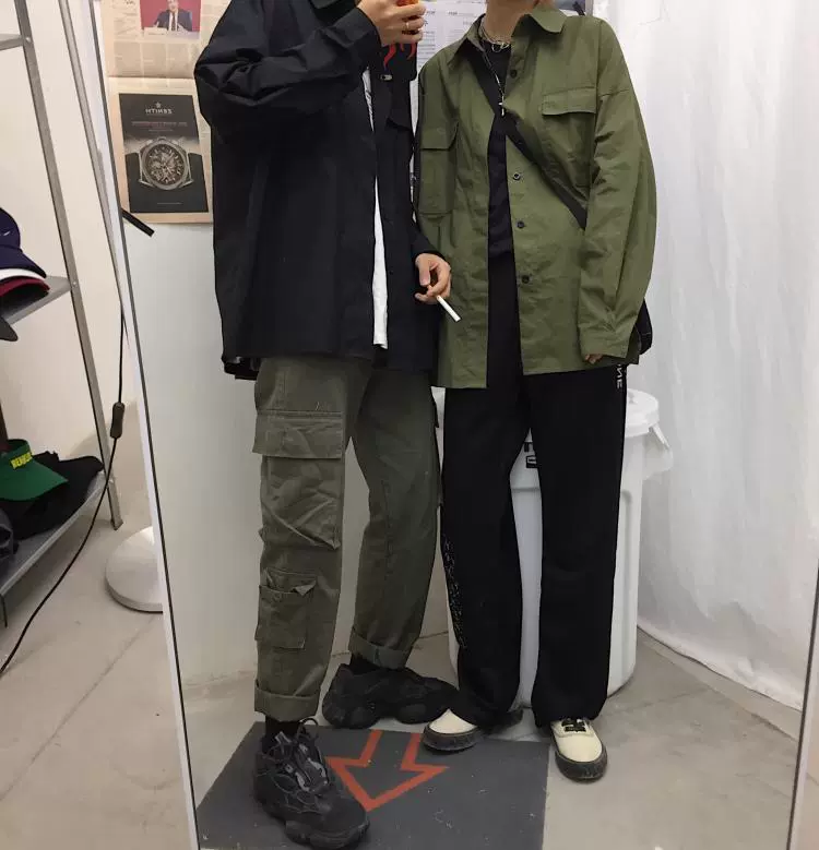 Mùa thu đông 2018 mới in Harajuku bf gió đường phố dụng cụ retro mẫu áo sơ mi nữ đẹp